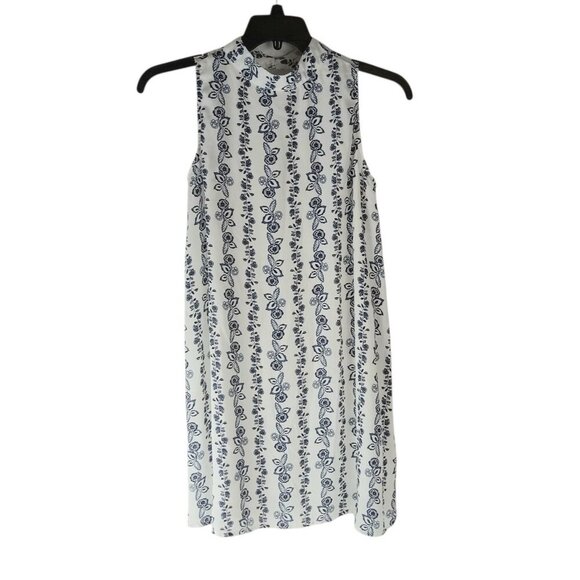 Altar D State Womens Mini Dress White Blue Floral Sleeveless Keyhole Back Size S - Picture 1 of 9